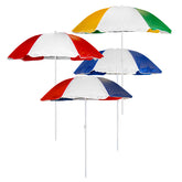 Beach Umbrella (3) Red,White, Blue- (3) Navy, White - (3) Red, White - (3) Green, Yellow,White- Without Tilt , Material 100% Polyester - 170 Thread 166 CMS Diameter (ARC)  X Ribs 19/22 MM Diameter White Poles